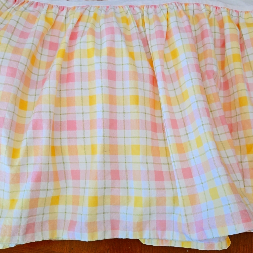 Pottery Barn Kids twin size bed skirt / dust ruffle. Pink and yellow plaid.